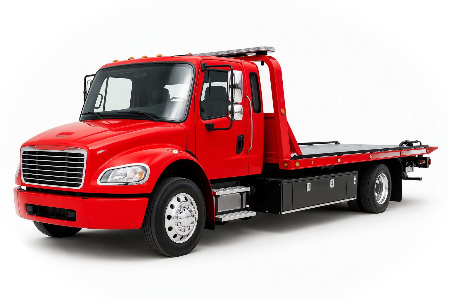 Cambogara red flatbed tow truck, ready for dispatch